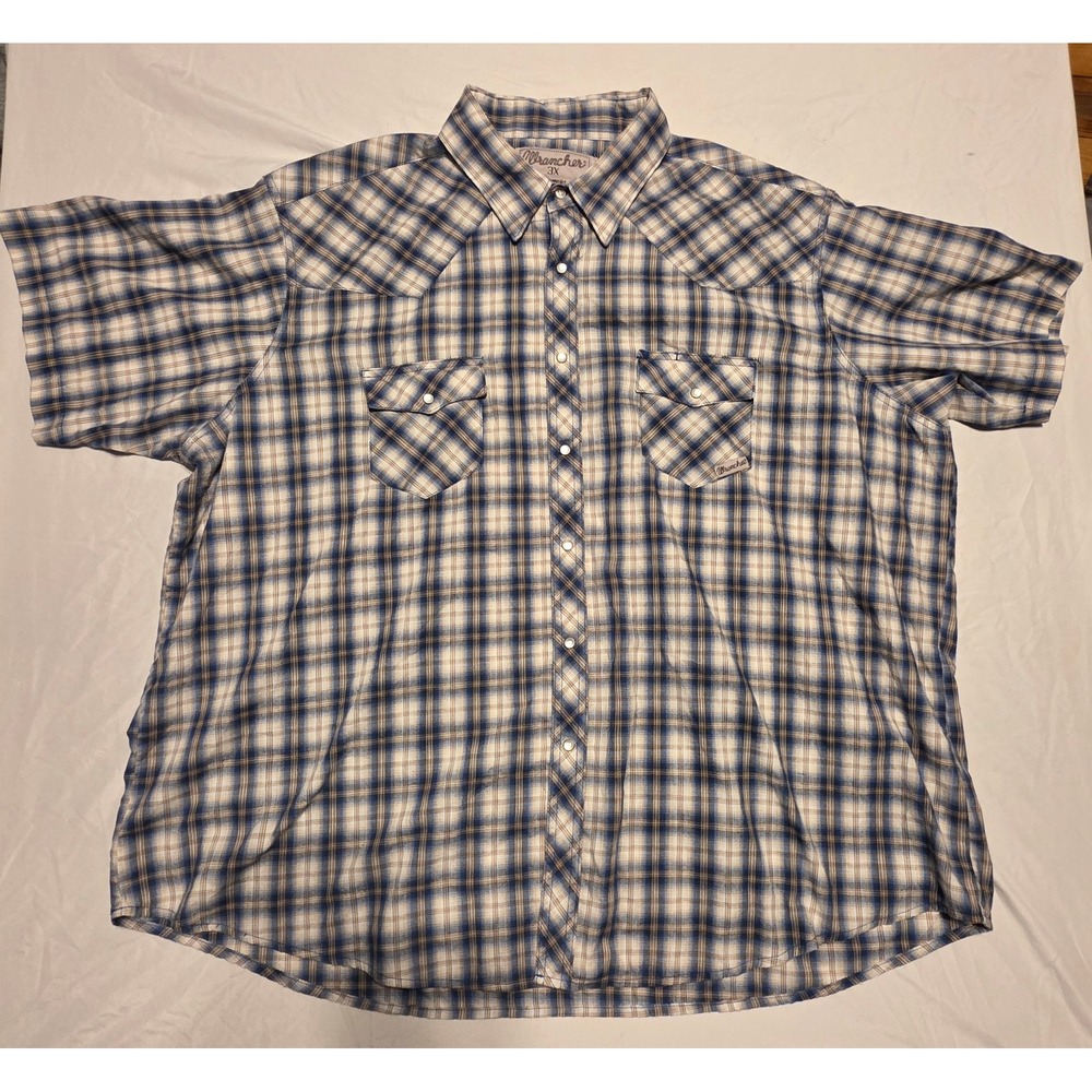 Wrangler Wrancher Mens 3XL Pearl Snap Western Shirt Plaid Short Sleeve 3X